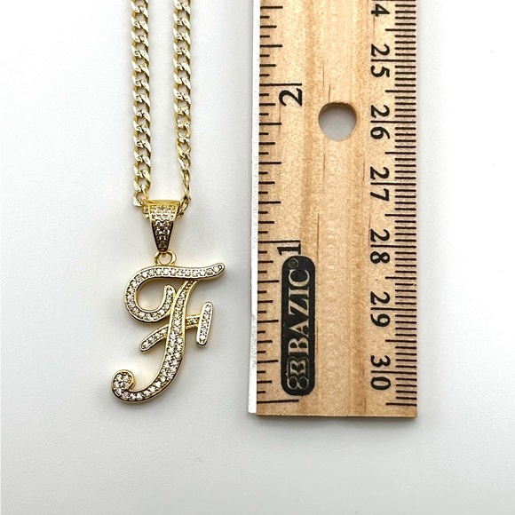 18K Gold Plated over 925 Solid Sterling Silver "F" Letter Necklace - Picture 2 of 8